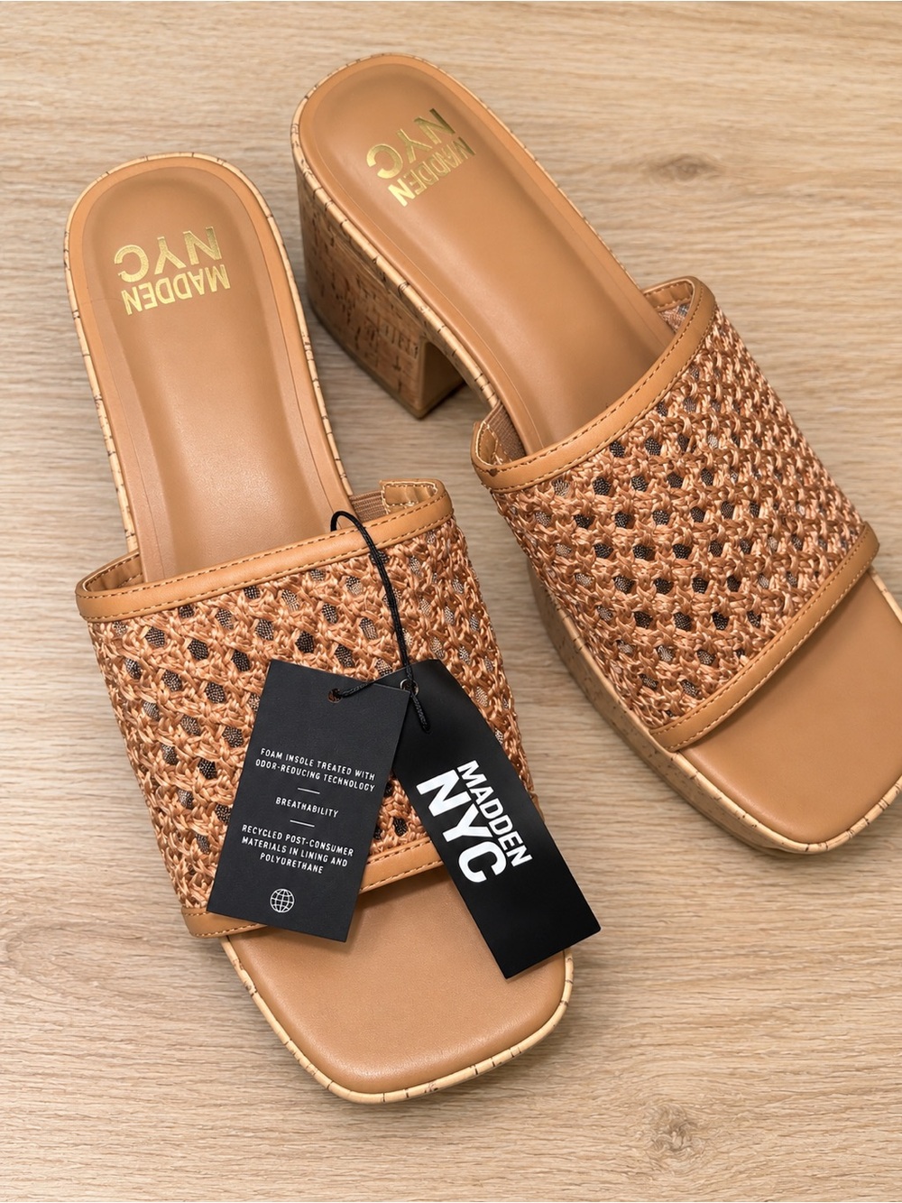 Madden NYC Woven Slide Mules in Tan